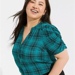 Torrid Plaid Teal Women's Harper Top size 4